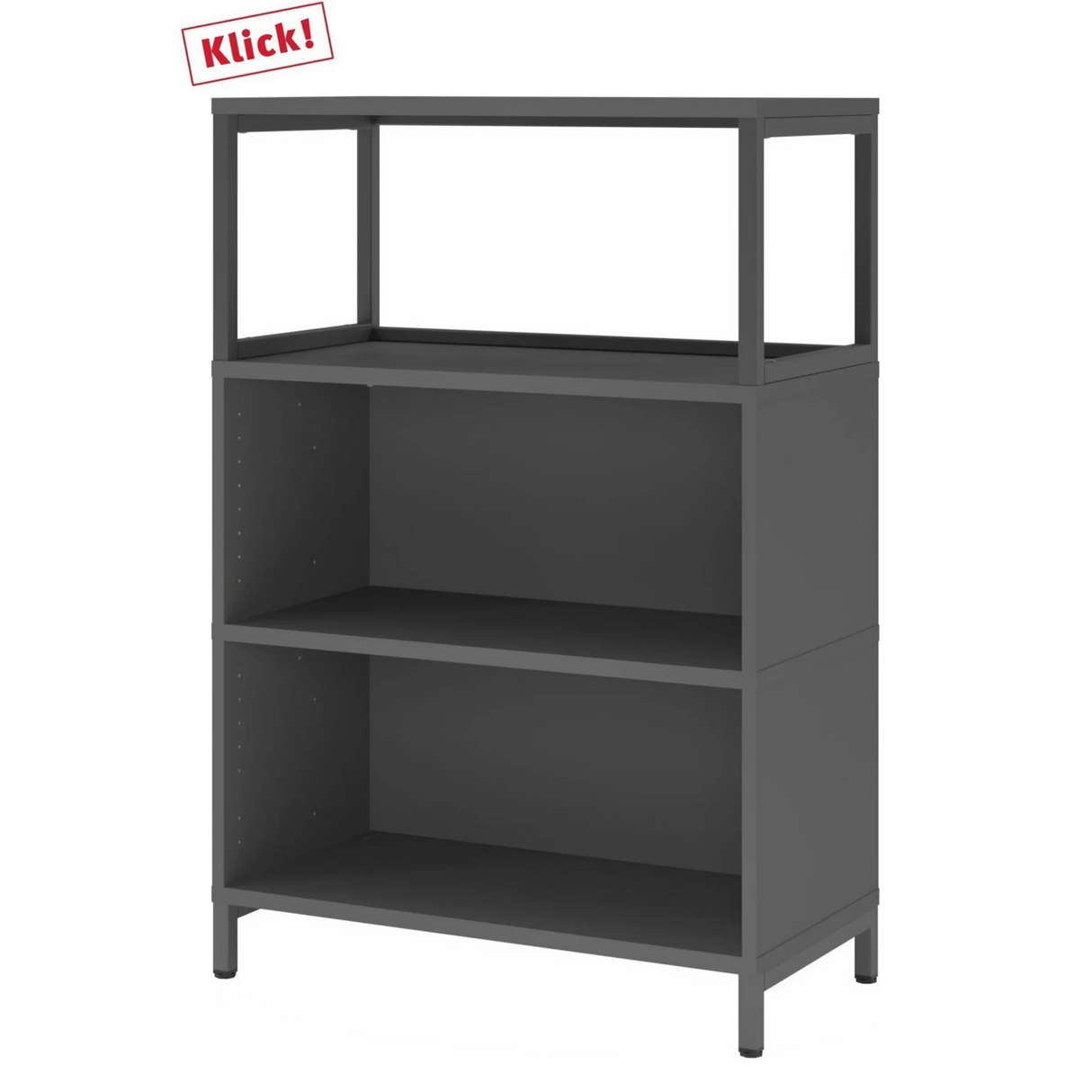 Regal FlexWall in Graphit mit zwei offenen Regalfächern und einem Aufsatzrahmen von hjh OFFICE PRO