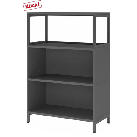 Regal FlexWall in Graphit mit zwei offenen Regalfächern und einem Aufsatzrahmen von hjh OFFICE PRO