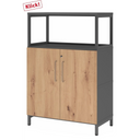 Schrank FlexWall in Asteiche und Graphit mit zwei Türen sowie einem offenen Aufsatz von hjh OFFICE PRO