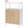 Schrank FlexWall mit Fronten in Eiche-Optik, weißem Rahmen und Sockelgestell von hjh OFFICE PRO