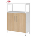 Schrank FlexWall mit Fronten in Eiche-Optik, weißem Rahmen und Sockelgestell von hjh OFFICE PRO