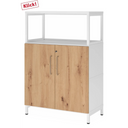 Schrank FlexWall mit Fronten in Asteiche, weißem Rahmen und Sockelgestell von hjh OFFICE PRO