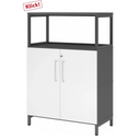 Schrank FlexWall in Graphit und Weiß mit zwei Türen, Aufsatzregal und Sockelgestell von hjh OFFICE PRO