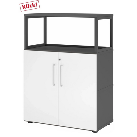 Unterschrank FlexWall in Graphit und Weiß mit zwei Türen und einem Aufsatzrahmen von hjh OFFICE PRO