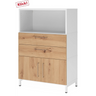 Sideboard FlexWall in Weiß und Asteiche mit zwei Schubladen, Schranktüren und offenem Fach von hjh OFFICE PRO
