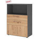 Sideboard FlexWall in Graphit und Asteiche mit zwei Schubladen, einem Fach und einem Schrank von hjh OFFICE PRO