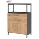 Sideboard FlexWall in Asteiche und Graphit mit zwei Schubladen, zwei Türen und Aufsatzrahmen von hjh OFFICE PRO