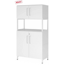 Weißer Aktenschrank FlexWall mit zwei Türen, offenem Fach und weißem Sockelgestell von hjh OFFICE PRO