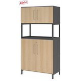 Aktenschrank FlexWall in Graphit und Eiche mit zwei Türen, offenem Fach und Sockelgestell von hjh OFFICE PRO
