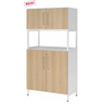 Aktenschrank FlexWall in Weiß und Eiche mit zwei Türen und weißem Sockelgestell von hjh OFFICE PRO