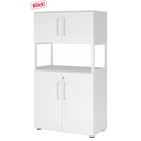 Weißer Aktenschrank FlexWall mit zwei Türen, offenem Regalfach und Stellfüßen von hjh OFFICE PRO