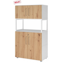 Aktenschrank FlexWall in Weiß und Asteiche mit zwei Türen, offenem Fach und Stellfüßen von hjh OFFICE PRO