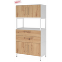 Regal FlexWall in Asteiche und Weiß mit zwei Schubladen und Türen auf weißem Sockelgestell von hjh OFFICE PRO