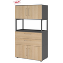 Aktenschrank FlexWall in Graphit und Eiche mit zwei Türen, zwei Schubladen und offenem Regal von hjh OFFICE PRO