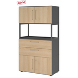 Aktenschrank FlexWall in Graphit und Eiche mit zwei Türen, zwei Schubladen und offenem Regal von hjh OFFICE PRO