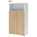 Aktenschrank FlexWall in Weiß und Eiche mit zwei Türen, offenem Fach und Stellfüßen von hjh OFFICE PRO