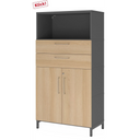 Aktenschrank FlexWall in Graphit und Eiche mit zwei Schubladen, zwei Türen und offenem Fach von hjh OFFICE PRO