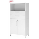 Weißer Aktenschrank FlexWall mit zwei Schubladen, zwei Türen und offenem Fach auf Sockelgestell von hjh OFFICE PRO