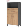 Büroschrank FlexWall in Graphit und Asteiche mit zwei Schubladen, Türen und Sockelgestell von hjh OFFICE PRO