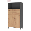 Büroschrank FlexWall in Graphit und Asteiche mit zwei Schubladen, Türen und Sockelgestell von hjh OFFICE PRO