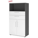 Aktenschrank FlexWall in Graphit und Weiß mit zwei Schubladen, Schranktüren und offenem Fach von hjh OFFICE PRO