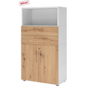Aktenschrank FlexWall in Weiß und Asteiche mit zwei Schubladen, zwei Türen und offenem Fach von hjh OFFICE PRO