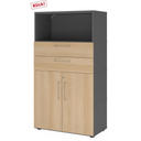 Aktenschrank FlexWall in Graphit und Eiche mit zwei Schubladen sowie einem Schrankfach von hjh OFFICE PRO