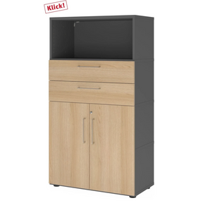 Aktenschrank FlexWall in Graphit und Eiche mit zwei Schubladen sowie einem Schrankfach von hjh OFFICE PRO