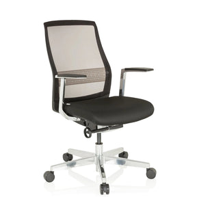 High-End-Bürostuhl FOUNTAINE PRO mit schwarzem Bezug, Netzrückenlehne und Aluminiumfußkreuz von hjh OFFICE