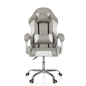 Gamingstuhl GAMEBREAKER W03 in Grau-Weiß mit Nacken- und Lendenkissen sowie silbernem Fußkreuz von MyBuero