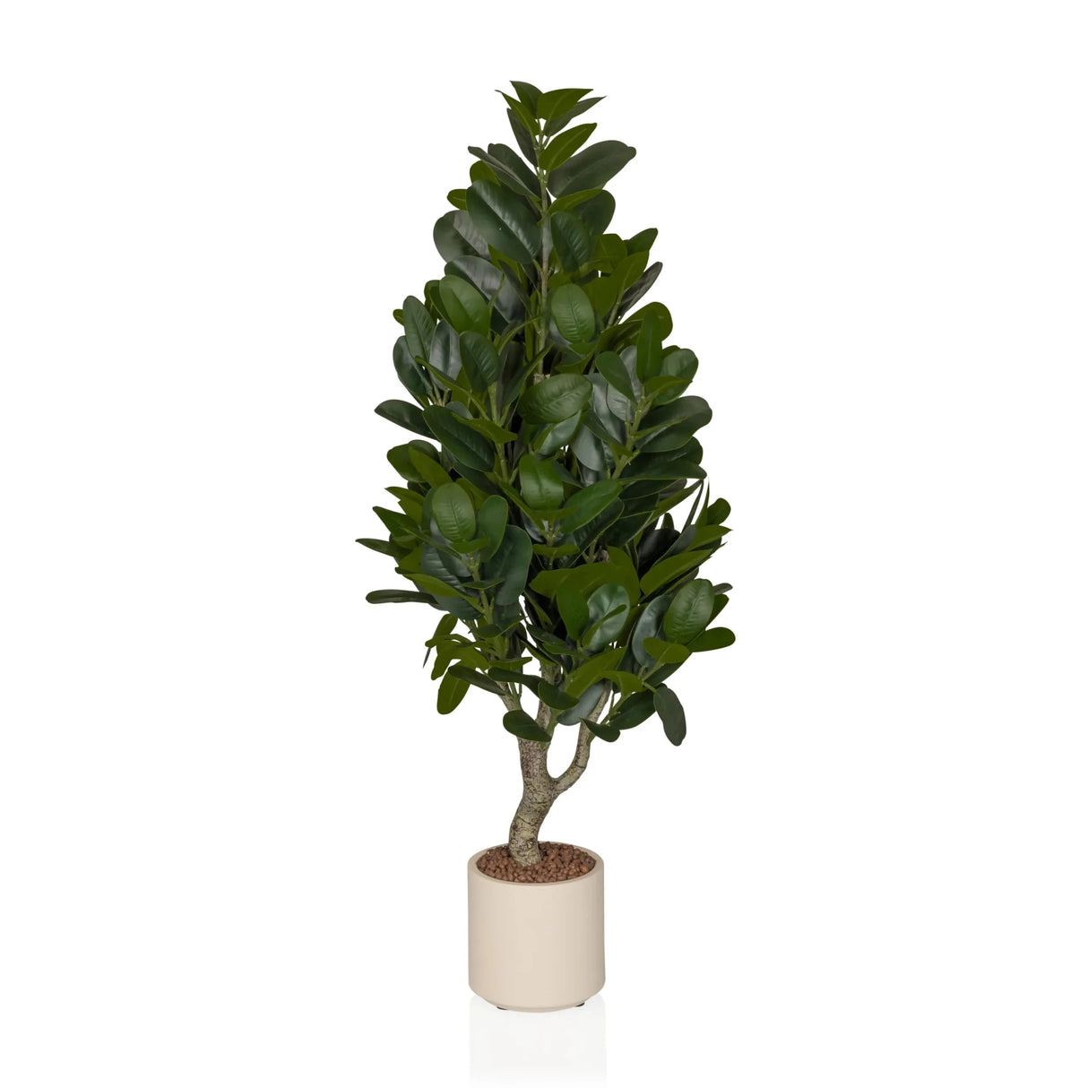 Kunstpflanze Garcinia mit grünen Blättern in einem cremefarbenen Übertopf von hjh OFFICE