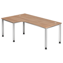 L-förmiger Schreibtisch HILO 82 S in Nussbaum-Optik mit silbernen Beinen von hjh OFFICE PRO