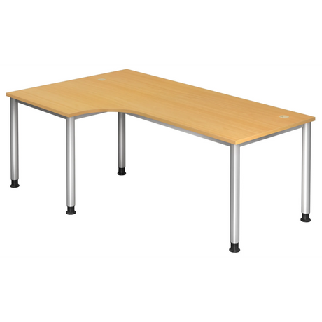 L-förmiger Schreibtisch HILO 82 S in Buche-Optik mit silbernen Beinen von hjh OFFICE PRO
