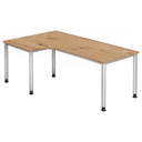 L-förmiger Schreibtisch HILO 82 S in Asteiche mit silbernen Metallbeinen von hjh OFFICE PRO