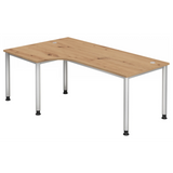 L-förmiger Schreibtisch HILO 82 S in Asteiche mit silbernen Metallbeinen von hjh OFFICE PRO