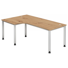 L-förmiger Schreibtisch HILO 82 S in Asteiche mit silbernen Metallbeinen von hjh OFFICE PRO