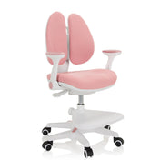 Rosa Kinderstuhl KID WING mit weißem Gestell, Fußstütze und Rollen von hjh OFFICE