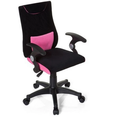 Kinderdrehstuhl KIDDY PRO AL in Schwarz-Pink mit Armlehnen und Rollen von hjh OFFICE