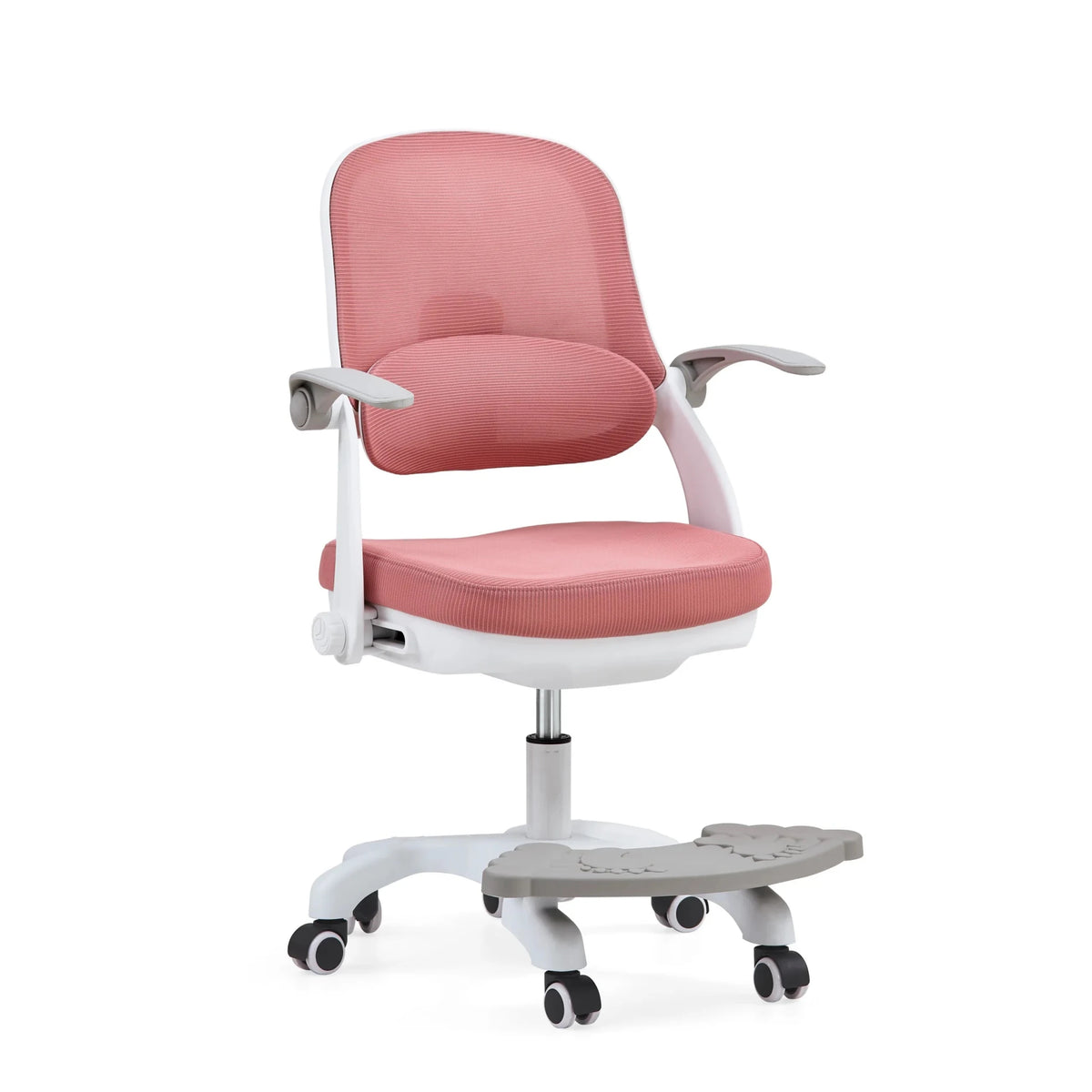 Kinderdrehstuhl Kiddy Smart Step in Rosa mit weißem Gestell und integrierter Fußstütze von hjh OFFICE