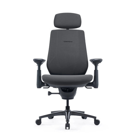 Bürostuhl LiberNovo Maxis Airflow in Graphit mit Kopfstütze, Armlehnen und fünf Rollen von Libernovo