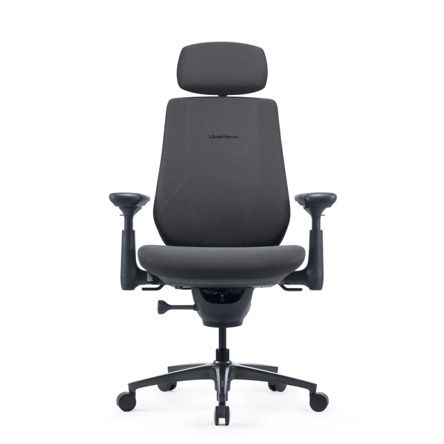 Bürostuhl LiberNovo Maxis Airflow in Graphit mit Kopfstütze, Armlehnen und fünf Rollen von Libernovo