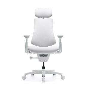 High-End-Bürostuhl LiberNovo Omni Gen in weißer Farbe mit Kopfstütze und verstellbaren Armlehnen von Libernovo