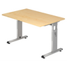 Höhenverstellbarer Schreibtisch MEGA 12 S mit Ahornholz-Platte und silbernem Untergestell von hjh OFFICE PRO