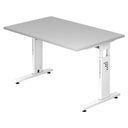 Höhenverstellbarer Schreibtisch MEGA 12 W mit grauer Tischplatte und weißem Gestell von hjh OFFICE PRO