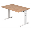 Höhenverstellbarer Schreibtisch MEGA 12 W in Nussbaum und Weiß mit weißem Gestell von hjh OFFICE PRO