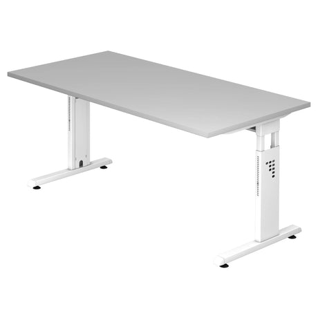 Höhenverstellbarer Schreibtisch MEGA 16 W mit grauer Tischplatte und weißem Gestell von hjh OFFICE PRO