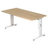 Höhenverstellbarer Schreibtisch MEGA 16 W in Eiche und Weiß mit T-Füßen von hjh OFFICE PRO