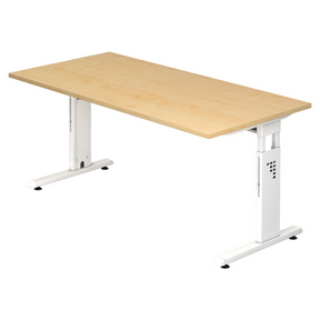Höhenverstellbarer Schreibtisch MEGA 16 W in Ahorn und Weiß mit rechteckiger Tischplatte von hjh OFFICE PRO