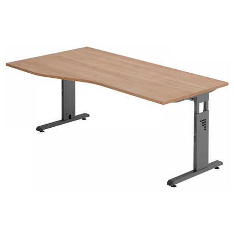 Höhenverstellbarer Schreibtisch MEGA 18 G in Nussbaum-Optik mit graphitfarbenem Gestell von hjh OFFICE PRO