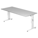Höhenverstellbarer Schreibtisch MEGA 19 W mit grauer Tischplatte und weißem Gestell von hjh OFFICE PRO